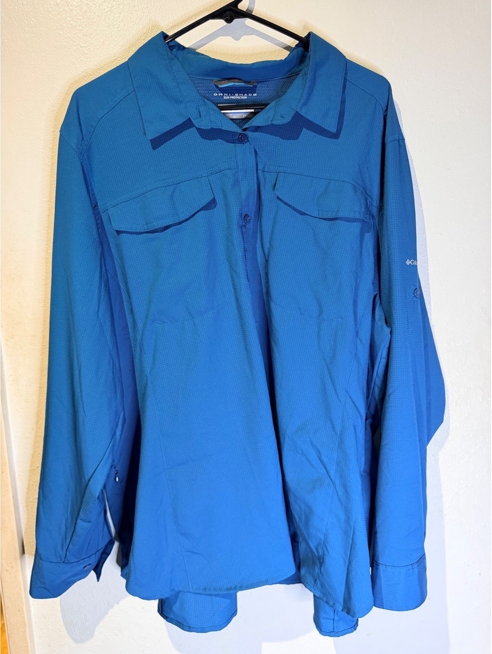 Columbia Men's 2X Omni-Shade Sun Protection Long Sleeve Shirt Blue